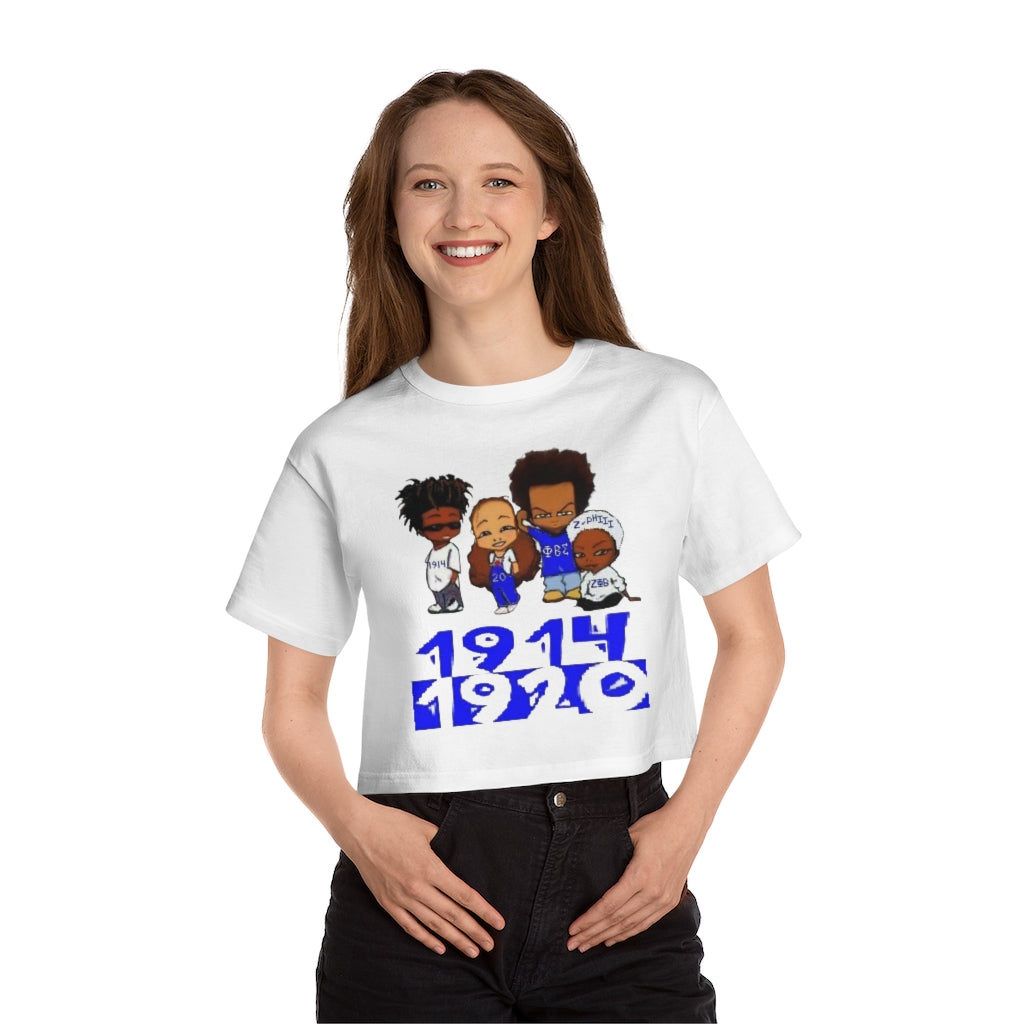 (BLU and White) Champion Women's Heritage Cropped T-Shirt