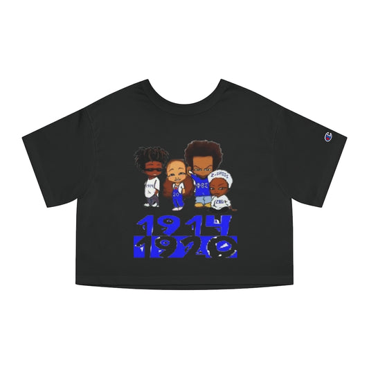 (BLU and White) Champion Women's Heritage Cropped T-Shirt
