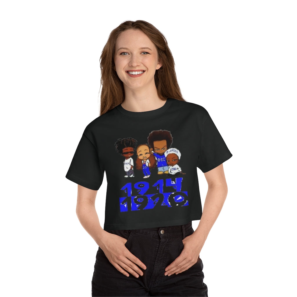 (BLU and White) Champion Women's Heritage Cropped T-Shirt