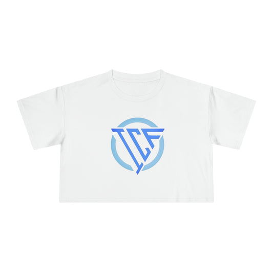 ICF Women's Crop Tee "Blue Logo"