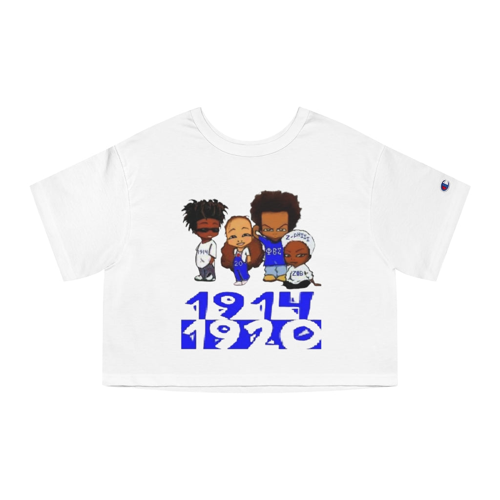 (BLU and White) Champion Women's Heritage Cropped T-Shirt
