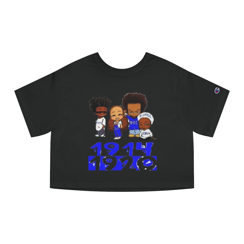 (BLU and White) Champion Women's Heritage Cropped T-Shirt