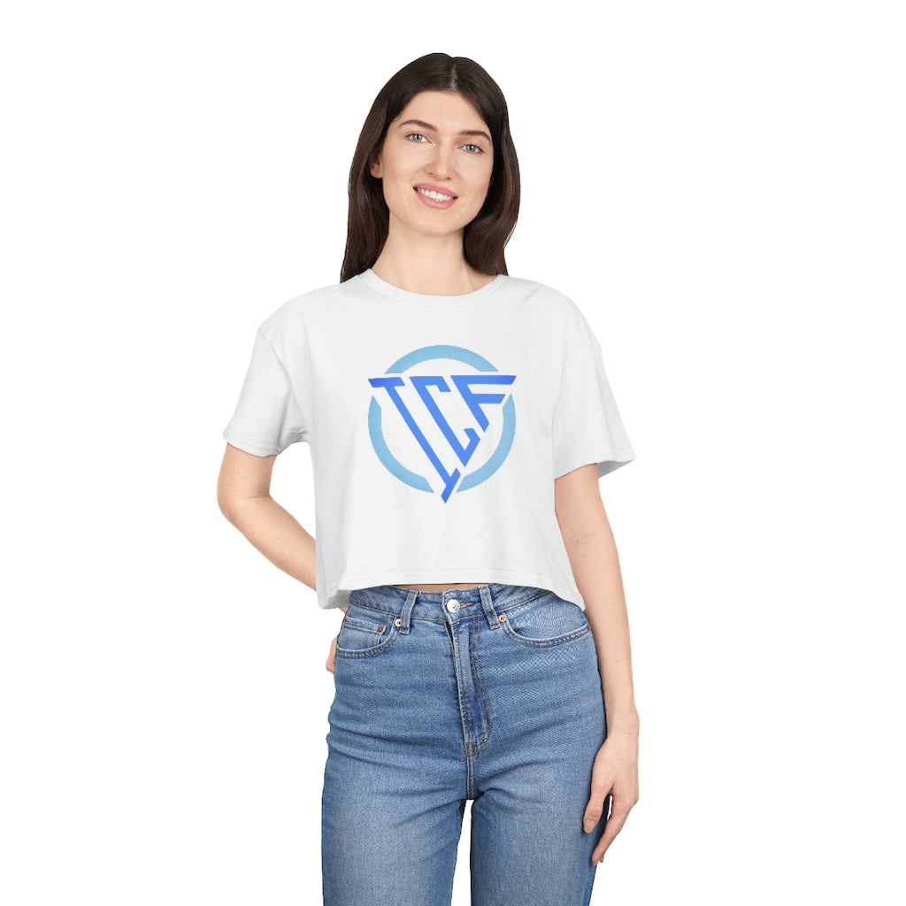 ICF Women's Crop Tee "Blue Logo"